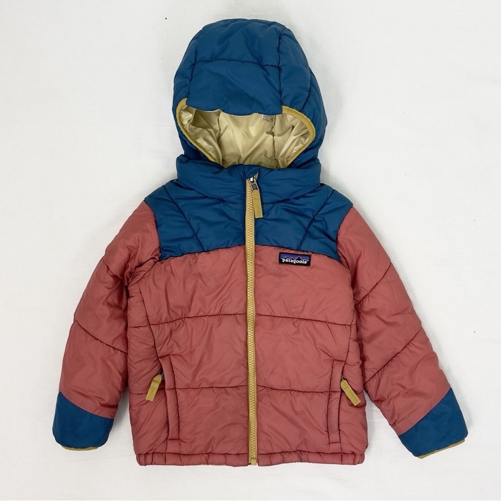 Patagonia Kids Astropuff Down Red Blue Detachable Hood Puffer Toddler Jacket 4T